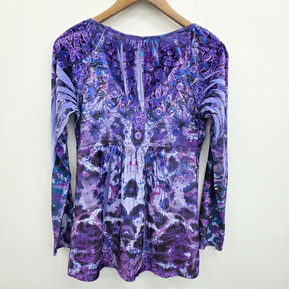 Live And Let Live Velvet Top Womens Size Small Purple V-Neck Fairy Whimsical - Picture 3 of 14